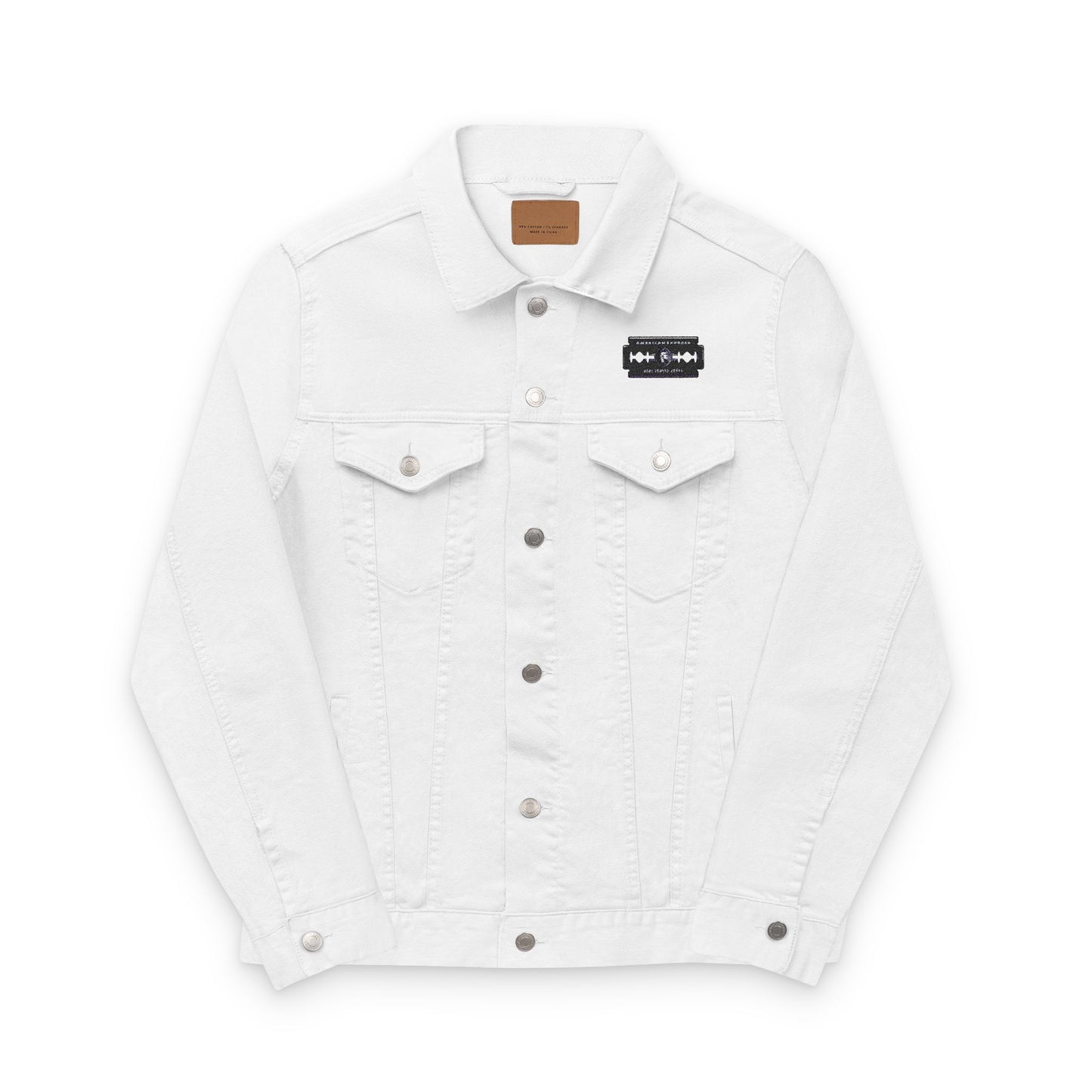 İşlemeli American Express Unisex Kot Ceket,