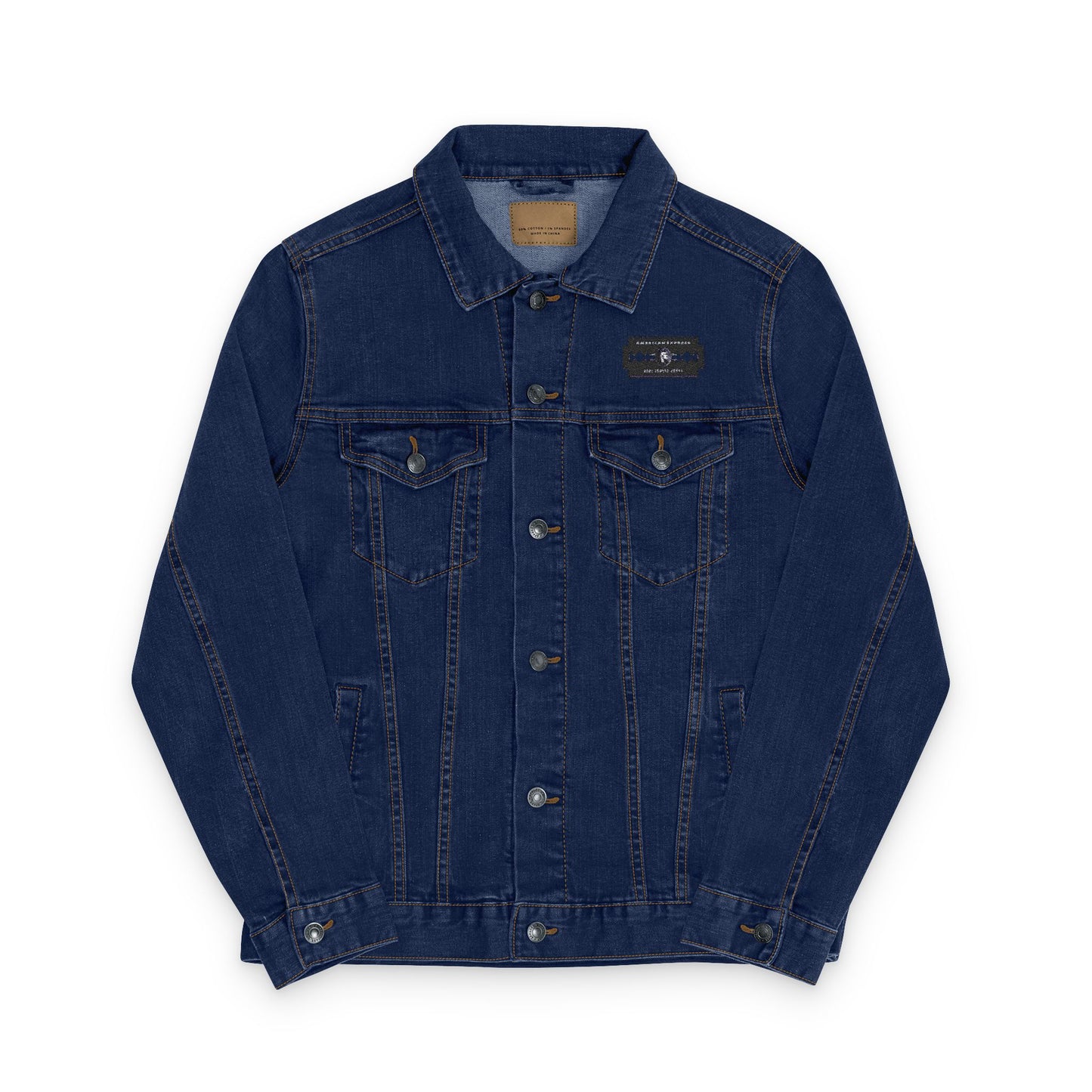 İşlemeli American Express Unisex Kot Ceket,