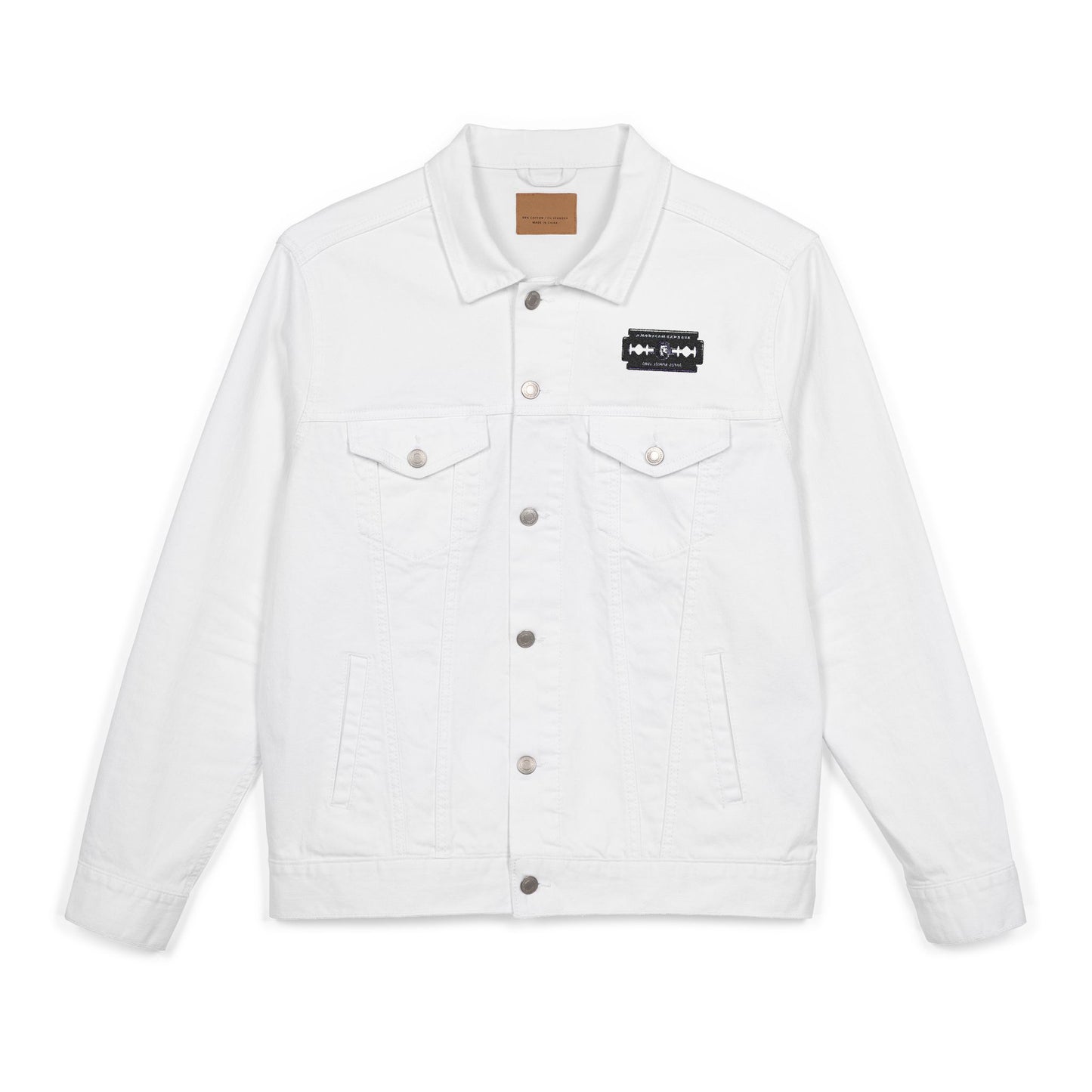 İşlemeli American Express Unisex Kot Ceket,